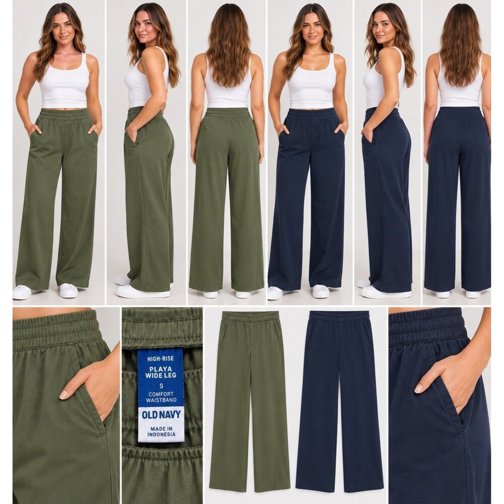 Old Navy Set of Wide-Leg Pants High Rise Relaxed Fit Elastic Waist Pockets S